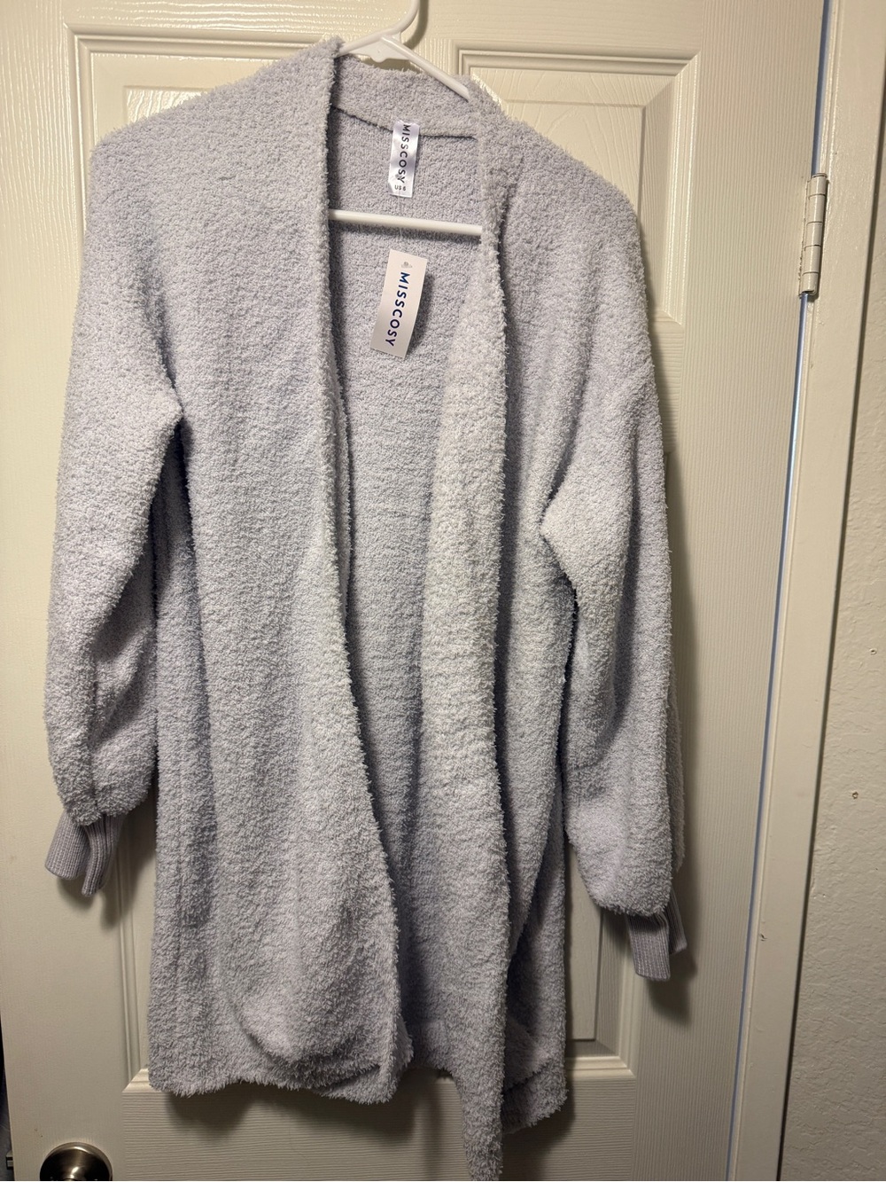 Missguided + Soft Light Gray Open-Front Plush Cardigan